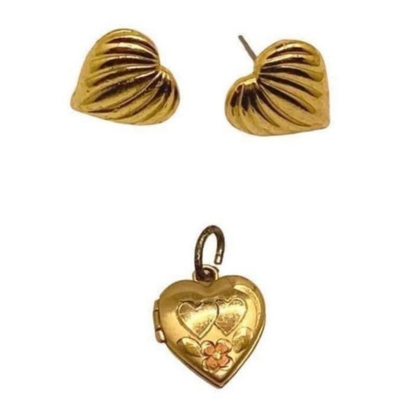 Vintage 12KGF floral heart locket pendant with AVON Metal Gold Plated Small Hear - Picture 2 of 8